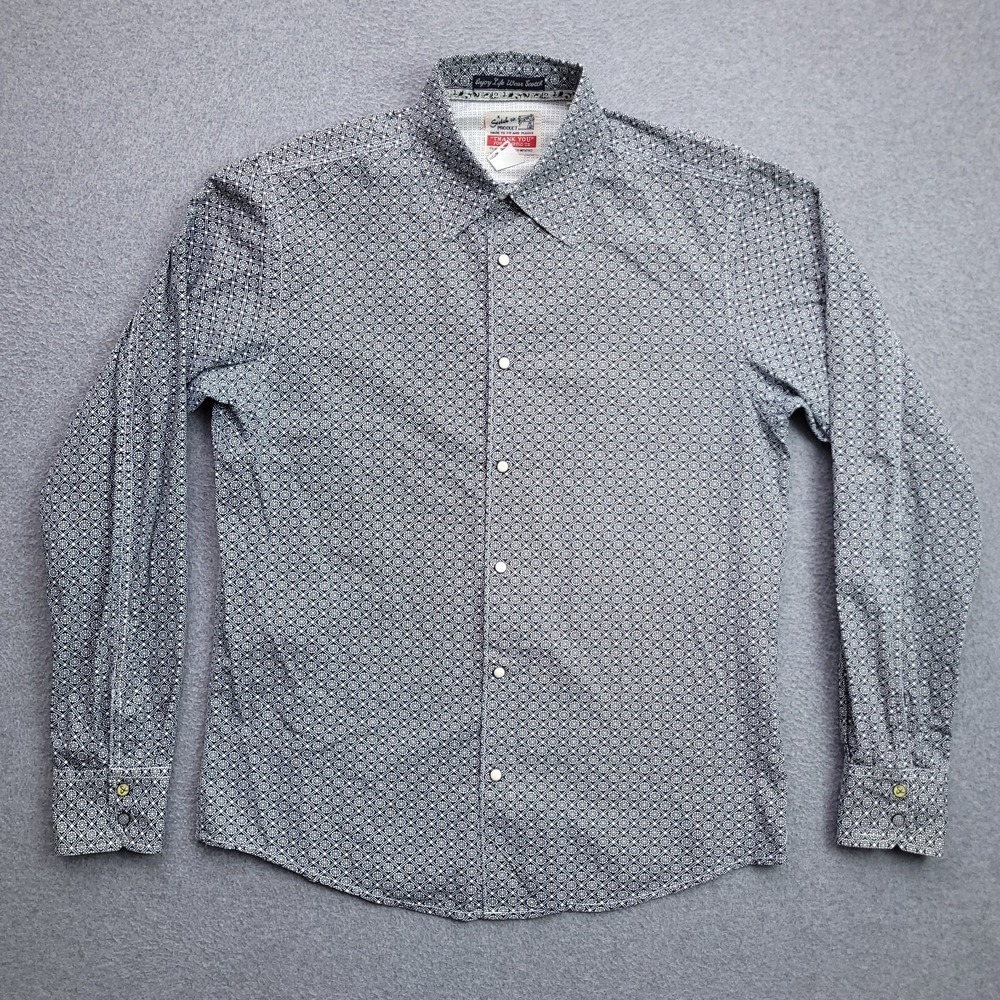 Scotch & Soda Western Pearl Snap Shirt Large Geometric Blue LS Cotton Size Mens